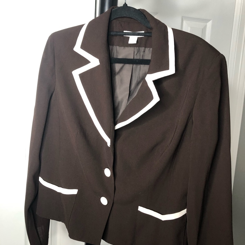 Dress Barn Brown and White Polka Dot Women's Jacket and Skirt Set, Size 12 - Picture 5 of 16